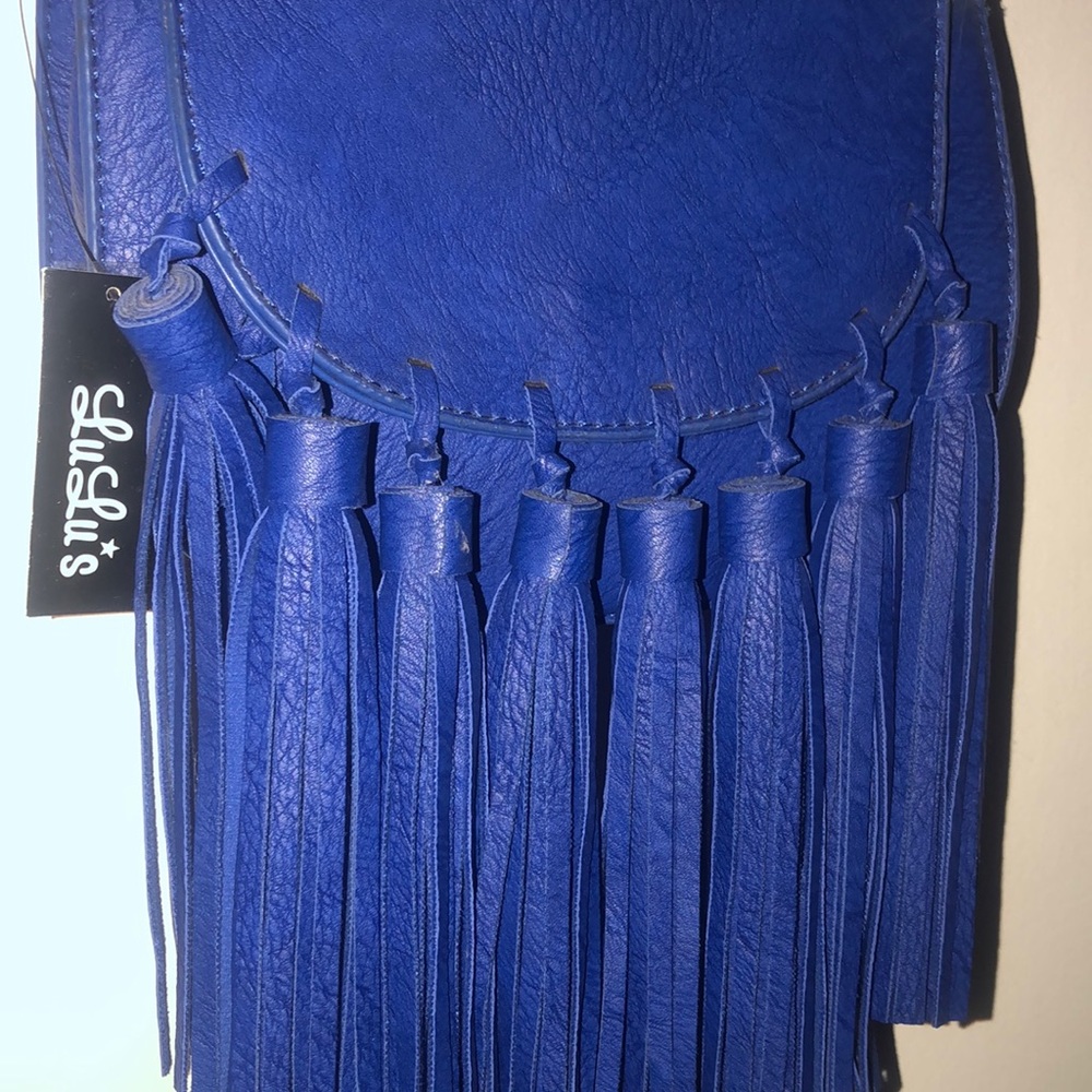 LuLus Blue Fringe Crossbody Purse